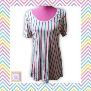 LuLaRoe Classic T Short Sleeve Shirt Pink Blue White Stripe Size XL💗💙💘
